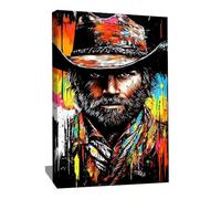 Tableau Pop Art Coloré - Cowboy Decoration Maison - Impression Sur Toile Moderne Abstrait - Tableau Deco Western - Décoration Mural Far West - Cadre Mural Decoratif Chambre Ado (80x60cm)