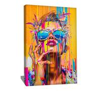 Tableau Pop Art Femme - Peinture Sur Toile Portrait DE Femme - Impression Sur Toile Street Art - Décoration Murale Chic - Art Mural Moderne - Tableau Graffiti Street Art Avec Cadre (80x60cm)