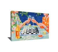 Tableau Pop Art Grand Format - Cadre Décoration Murale Femme - Impression Sur Toile Vin - Grand Tableau Moderne Design Salon - Jeu D'Échec Decoration - Toile Murale Design (40x30cm)
