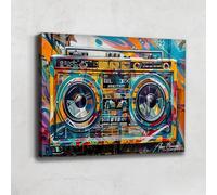 Tableau Pop Art XXL Avec Cadre - Décoration Murale Musique - Impression Sur Toile Colorée - Art Contemporain Tableau Graffiti Street Art (60x40cm)