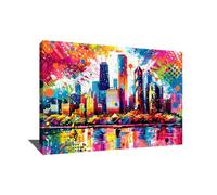 Tableau Pop Art Xxl Avec Cadre - Impression Sur Toile Ville Abstraite - Cadre Déco Pop Art - Décoration Murale Street Art - Idée Cadeau Ado Fille - Tableau Urban Street - Déco Design Coloré (120x80cm)