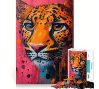 Tableau Portrait de Léopard Rose, Puzzle de 1000 Pièces pour Adolescents, Jeu Mental, Moment de Paix, Découpe Premium, Cadeau Artistique (38x26cm)