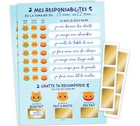 Tableau Récompenses Enfants à Gratter - Motivation pour l'Apprentissage de l'Organisation & de l'Autonomie (2 Feuilles Recto/Verso + pastilles à gratter) - Pack 4 semaines