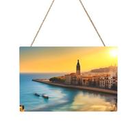 Tableau rectangulaire Coucher de soleil à Barcelone. 20,3 x 30,5 cm. Décoration murale élégante et moderne pour améliorer votre espace.