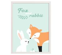 Tableau - Renard et lapin Yellow Tipi Forest Friends Vert 30x40 cm