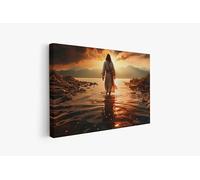 Tableau représentant Jésus marchant sur l'eau, toile murale au coucher du soleil, affiche chrétienne inspirante, décoration religieuse pour la maison ou la chambre (50 x 70 cm / cadre intérieur)
