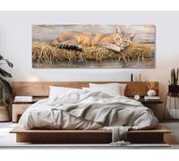 Tableau représentant un chat de ferme sur une botte de foin, affiches de chats roux, toiles murales de chats, impression murale de chat roux, décoration rustique pour chalet (65 x 195 cm/sans cadre)