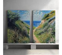 Tableau représentant un chemin de plage serein, impression sur toile, poster, pastel de Monet, impressionnisme, nature, art mural côtier, aquarelle, paysage (90x140cm/35x55in)x2 Sans cadre