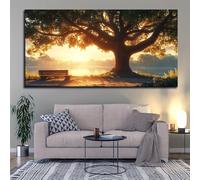 Tableau représentant un paysage forestier au coucher du soleil doré, toile représentant un paysage naturel serein, décoration murale intérieure moderne et minimaliste (60 x 120 cm / sans cadre)