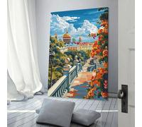 Tableau représentant un paysage urbain avec une cathédrale et des feuillages d'automne, idéal pour le salon. Décoration murale sur toile, style nordique, prêt à accrocher, 40 x 60 cm (16 x 24 pouces).