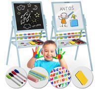 Tableau rotatif magnétique pour enfants - JANSHOP - Bois naturel - Double face - Surface magnétique - Surface à craie