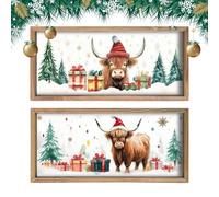 Tableau rustique en bois imprimé vache pour décoration de Noël, salle de bain, cuisine, chambre à coucher, chambre d'enfant, maison