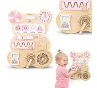 Tableau sensoriel bois mamabrum planche manipulatif montessori ours rose