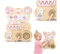 Tableau sensoriel - MAMABRUM - Teddy Board Mamabrum - 10 jeux - Rose pastel - Dès 18 mois