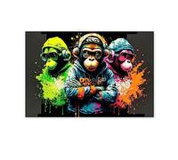 Tableau singe imprimé sur Toile-3 Singe Gorille Images sur Toile-Animal Toile Peinture Affiches et Impressions Mur Art Photos Salon Chambre Moderne Décor À La Maison80x120cm 31"x47"toile seulement