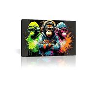 Tableau singe imprimé sur Toile-3 Singe Gorille Images sur Toile-Animal Toile Peinture Affiches et Impressions Mur Art Photos Salon Chambre Moderne Décor À La Maison70x105cm 28"x41"Toile enveloppée