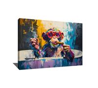 Tableau Singe Pop Art Avec Cadre - Toile Singe Qui Fume - Deco Murale Drole - Impression Sur Toile Singe - Decoration Chambre Cool - Idée Cadeau Homme Original - Tableau Singe Coloré (120x80cm)
