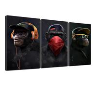 Tableau Singe, Sages Singes pop Art Toile, Moderne Cool Animal Toile Art pour Salon Décoration 3 pièces sans cadre, 40x70cm