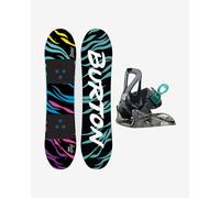 Tableau Snowboard Burton Mini Grom Flat Top noir bleu + fixations Mini Grom Disc noir enfant - 100