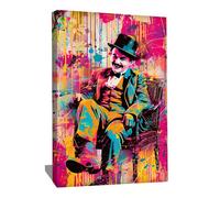 Tableau Street Art Charlie Chaplin - Impression Sur Toile Pop Art - Toile Film Legende Du Cinema - Cadre Decoration Murale Salon Original - Idée Cadeau Deco Maison - Déco Street Art (60x40cm)