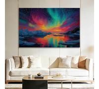 Tableau sur Toile 120L x 60l cm Couleurs Éclatantes Vert Aurore, Décoration Murale Encadrée Résistante à la Lumière Peinture à L'Huile Fantaisie Naturel Aurore - Art Mural Prêt à Poser pour Salon