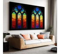 Tableau sur Toile 120L x 60l cm Grand Tableau Mural Coloré Géométrique Vitrail Arche, Impression Toile Non Encadrée Architecture Gothique - Affiche Déco Esthétique pour Chambre Salon Salle de Bain