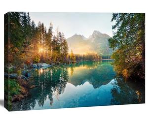 Tableau sur toile 120x80cm 5065 - Nature Lac Montagnes Coucher de soleil - Tableau XXL Panorama Paysage - Impression d'art sur toile, images pour salon, bureau, chambre - Prêt à accrocher