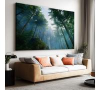 Tableau sur Toile 160L x 80l cm Grand Tableau Mural Moderne Vert Forêt Soleil Rayures, Impression Toile Premium Non Encadrée Paysage Naturel - Affiche Déco Esthétique pour Chambre Salon Salle de Bain