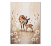 Tableau sur Toile 210x297 Biche et faon fleurs couleurs claires nature forêt scandinave zen animaux impression toile original