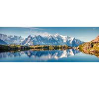 Tableau sur toile 80 x 30 cm - Panorama d'été coloré du lac Blanc avec Mont Blanc (Monte Bianco) sur fond - Emplacement Chamonix - Belle en plein air (93257843)