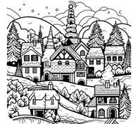 Tableau sur toile à colorier village 30x30 cm CEANOTHE Décoration Murale Art Décoratif Muraux Peinture Imprimée en HD Salon Chambre Bureau Fabriqué en France Blanc G