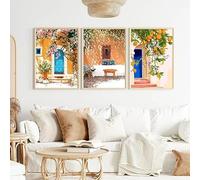 Tableau sur toile abstrait multicolore moderne représentant des plantes de jardin européennes, affiche et impression, décoration murale pour la chambre ou la maison (60 x 80 cm / 3 pièces sans cadre)