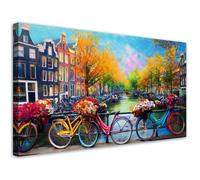 tableau sur toile Amsterdam Bicyclettes Paysage urbain taille moyenne tableau décoratif 100x50 cm