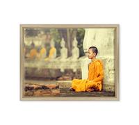 Tableau sur toile avec cadre - Moots tibétains - Tibet - Éléphant Bouddha bouddhiste - 30 x 40 cm - Style moderne bois naturel - (code 2215)