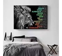 Tableau sur toile avec lion, citation inspirante et moderne, idéal pour la décoration du salon, du bureau ou de la maison (60 x 90 cm/cadre)