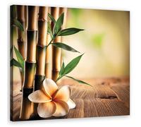 Tableau sur toile Bambou Fleurs zen impression sur toile - FEEBY - 30x30 cm