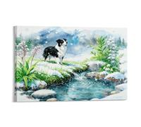 Tableau Sur Toile Berger Australien Tableau Decoration Murale Salon Moderne Buisson Fleuri dans la Neige Peinture Sur Toile Déco Maison Pour Chambre Cuisine Bar Cadeau Original 16x24inch(40x60cm)