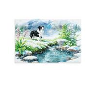 Tableau Sur Toile Berger Australien Tableau Decoration Murale Salon Moderne Buisson Fleuri dans la Neige Peinture Sur Toile Déco Maison Pour Salon Chambre Cuisine Idée Cadeau 16x24inch(40x60cm)