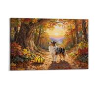 Tableau Sur Toile Berger Australien Tableau Decoration Murale Salon Moderne Citrouille dans les Bois Peinture Sur Toile Déco Maison Pour Pour Chambre Studio De Yoga Idée Cadeau 12x18inch(30x45cm)