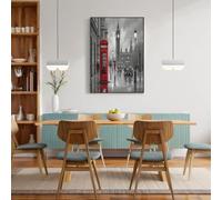 Tableau Sur Toile Big Ben Vintage Cabine Téléphonique Mur Art Photos 50X70Cm Gris Anthracite Decor Murale Sans Cadre Muraux Peinture Imprimée Rue De Londres Pour Chambre Salon Chambre Restaurant Café