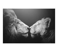 Tableau sur toile bisou de lion 65x97 cm CEANOTHE Décoration Murale Art Décoratif Muraux Peinture Imprimée en HD Salon Chambre Bureau Fabriqué en France Noir & blanc G