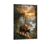 Tableau Sur Toile Buffle d'Afrique Tableau Decoration Murale Salon Moderne Dense Forêt Vallée Art Mural Sur Toile Décorations Pour Cuisine, Salon, Chambre Adulte Cadeau Original 16x24inch(40x60cm)