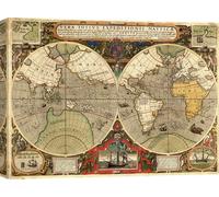 Tableau sur toile, carte du monde - Hendrik Hondius, Vera Totius Expeditionis Nauticae, 1595 - 70x50 cm