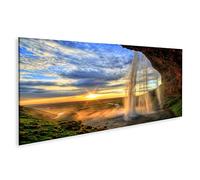 Tableau sur toile Cascade de Seljalandfoss au coucher du soleil en HDR Islande - Toile 120x40 cm - Panorama