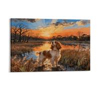 Tableau Sur Toile Cavalier King Charles Spaniel Tableau Decoration Murale Salon Moderne Marais au Coucher de Soleil Image Sur Toile Pour Maison Bain Salon Chambre Cadeau Original 16x24inch(40x60cm)