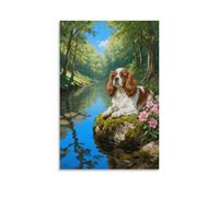 Tableau Sur Toile Cavalier King Charles Spaniel Tableau Decoration Murale Salon Ruisseau Forêt Peinture Sur Toile Maison Décorations Pour Chambre Cuisine Bar Cadeau Original 08x12inch(20x30cm)