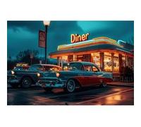 Tableau sur toile CEANOTHE diner américain rétro 45x65 cm Bleu Bleu