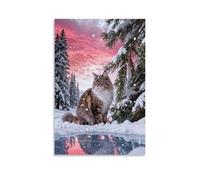 Tableau Sur Toile Chat des Forêts Norvégiennes Tableau Decoration Murale Salon Forêt de Pins Enneigés Image Sur Toile Maison Décorations Pour Salon Chambre Cuisine Cadeau Original 12x18inch(30x45cm)