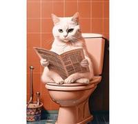 Tableau sur toile chat lisant un journal sur les toilettes 30x45 cm CEANOTHE Décoration Murale Art Décoratif Muraux Peinture Imprimée en HD Salon Chambre Bureau Fabriqué en France Marron