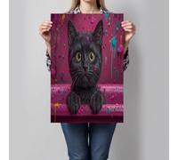 Tableau Sur Toile Chat noir dans la baignoire, Expressionnisme abstrait, Impression Sur Toile Pour Décoration Murale Salon, Chambre Ou Salle De Bain, 120x80 cm, Sans Cadre, Violet
